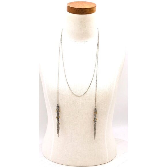 Vintage Style Long Silver Chain Necklace With Orange Bead Accents And Tassel Pen - Picture 7 of 7